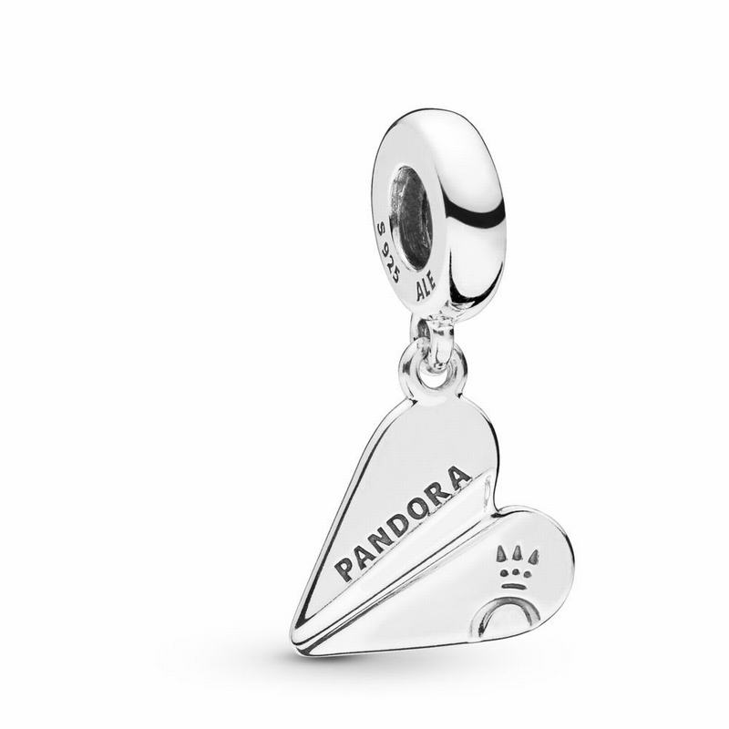 Pandora Heart Paper Plane Dangle Charm Ireland - Sterling Silver/Cubic Zirconia - 295831QWC